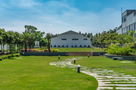 The Green Banquet lawn with stepping-stone path