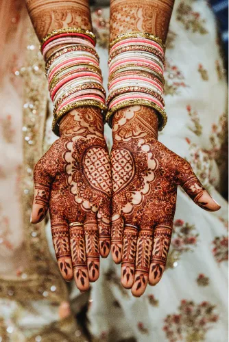 Bride's hands decorated with mehandi