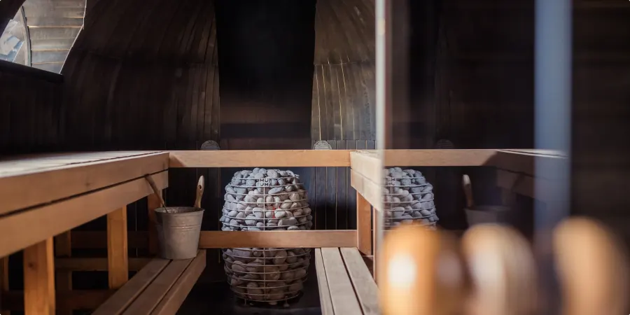 Sauna room with hot stones at Cynara spa