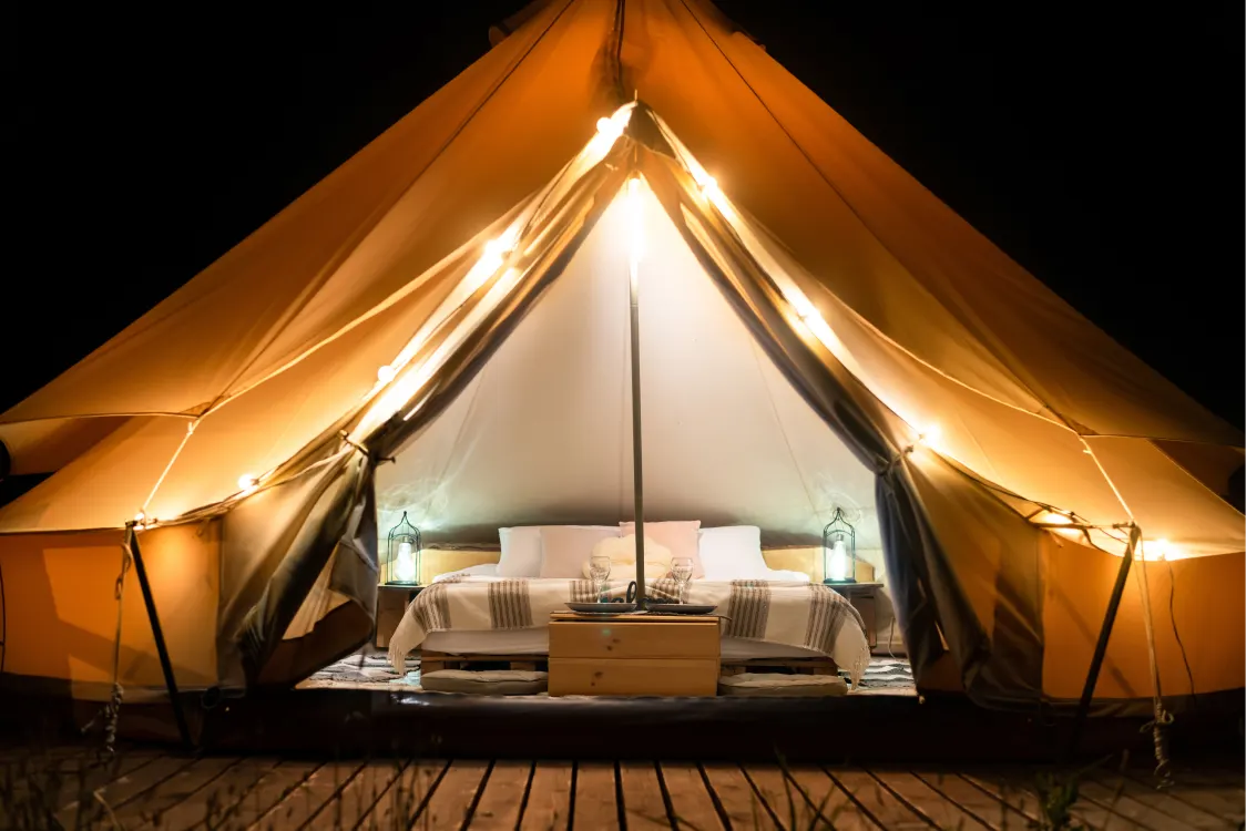 Tent interior at Sportico Resorts