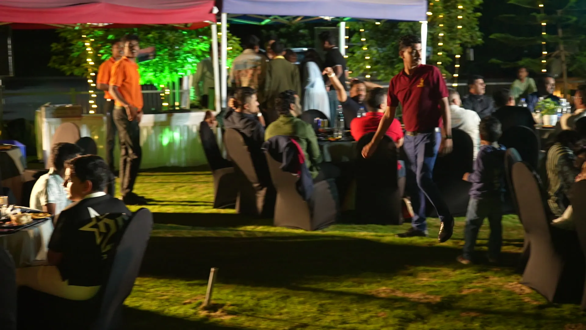 Outdoor dinner tables for a team evening