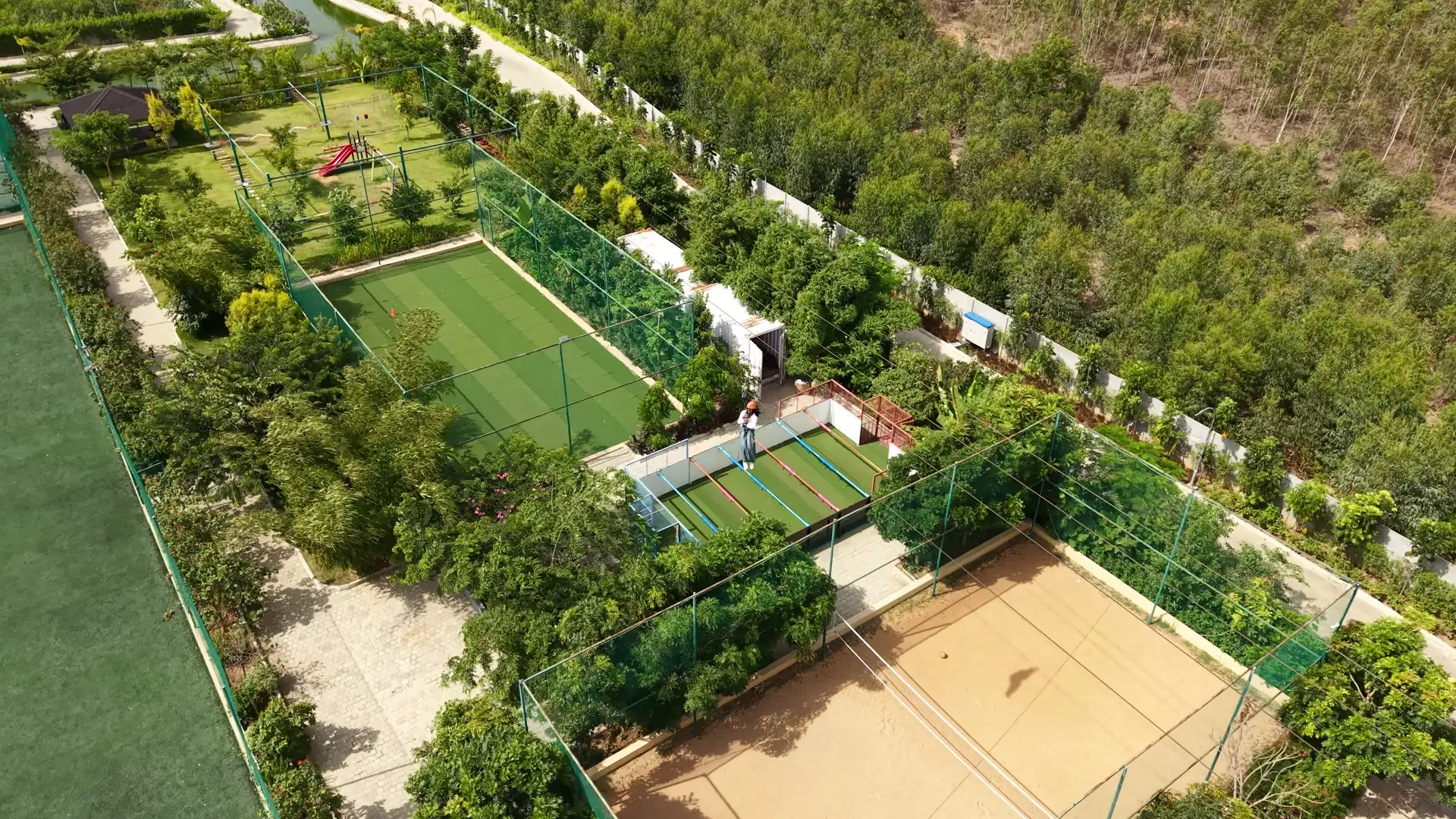 Sports courts and activity zone from above